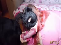 Beastiality Tube - Fat masked whore deepthroats a dog's cock